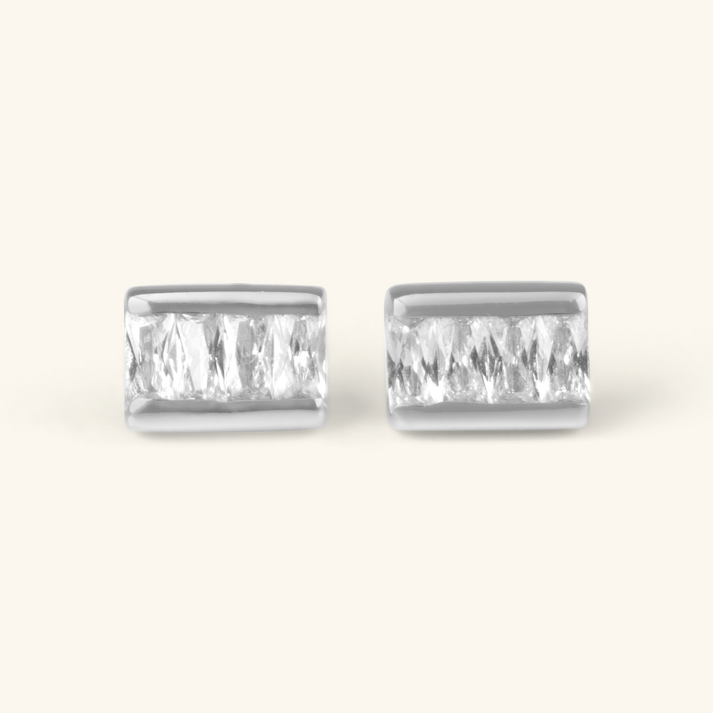 Square Bar Studs Sterling Silver,Hancrafted in 925 Sterling Silver