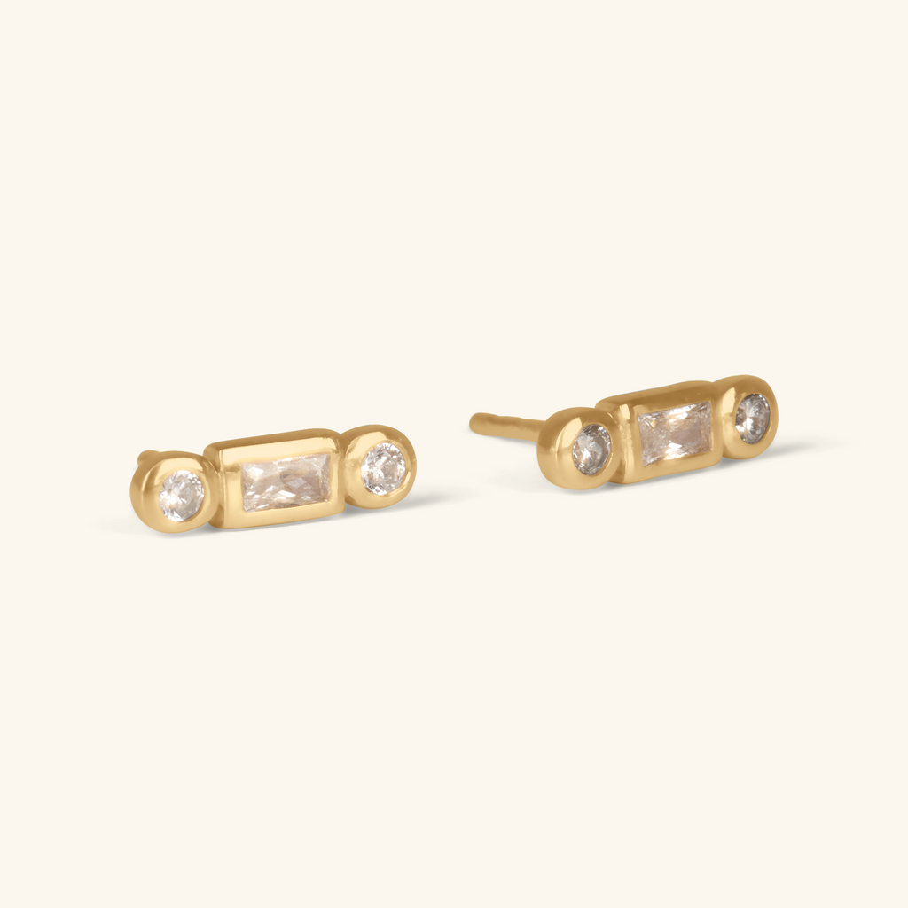 Trio Bezel Bar Studs,Handcrafted in 925 sterling siver