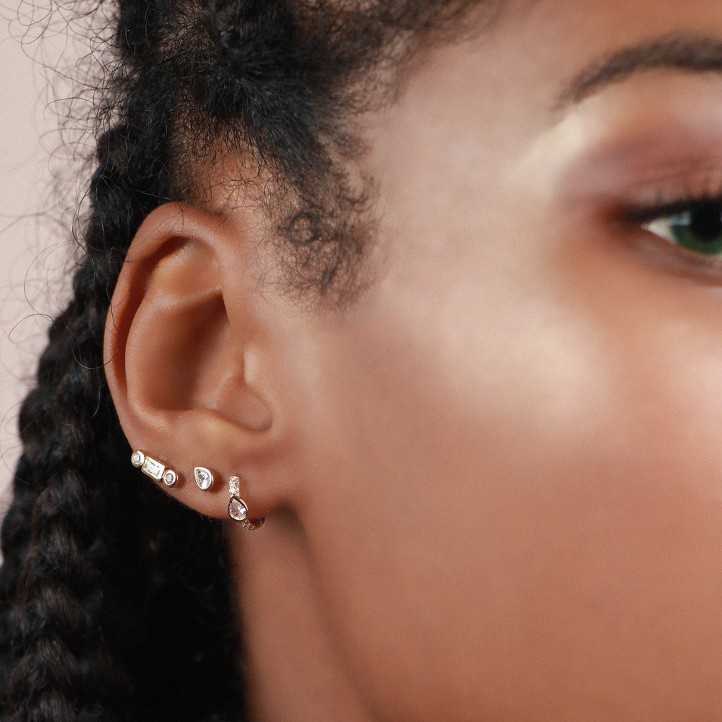 Trio Bezel Bar Studs,Handcrafted in 925 sterling siver