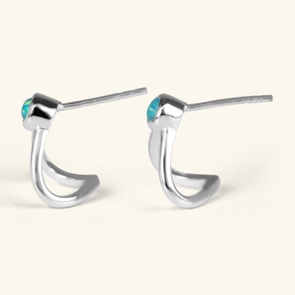 Wishbone Opal Studs Sterling Silver,Handcrafted in 925 Sterling Silver