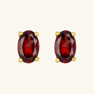 Birthstone Oval Studs Garnet, Set in 18k Solid Gold