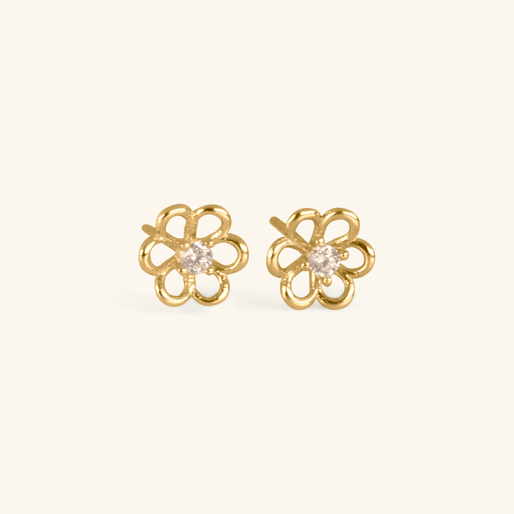 Flower Solo Studs, Made in 14k solid gold