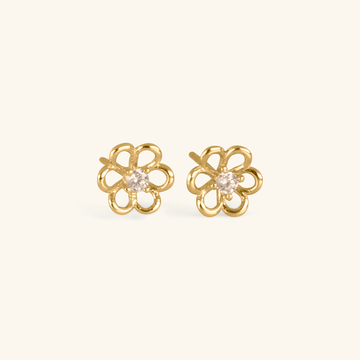 Flower Solo Studs, Made in 14k solid gold