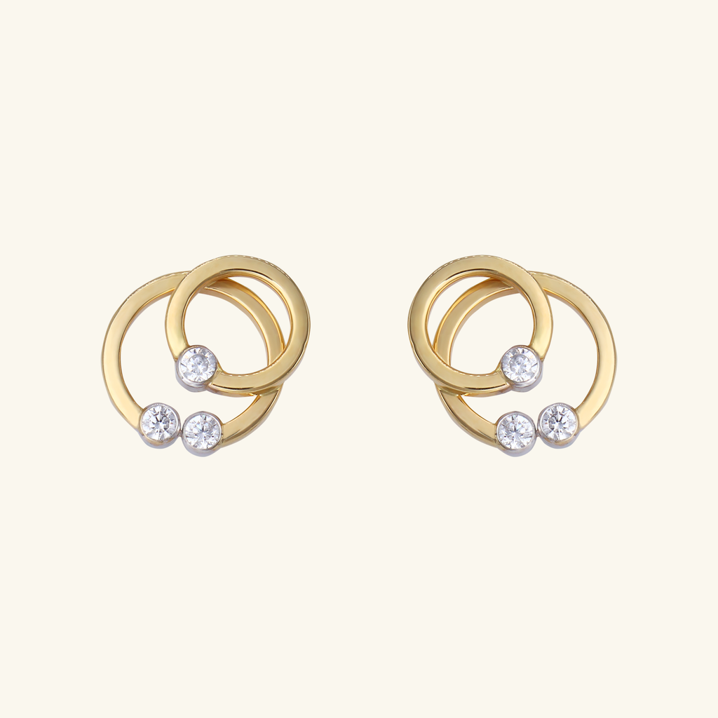 Twin Halo Studs,Made in 18k Solid gold