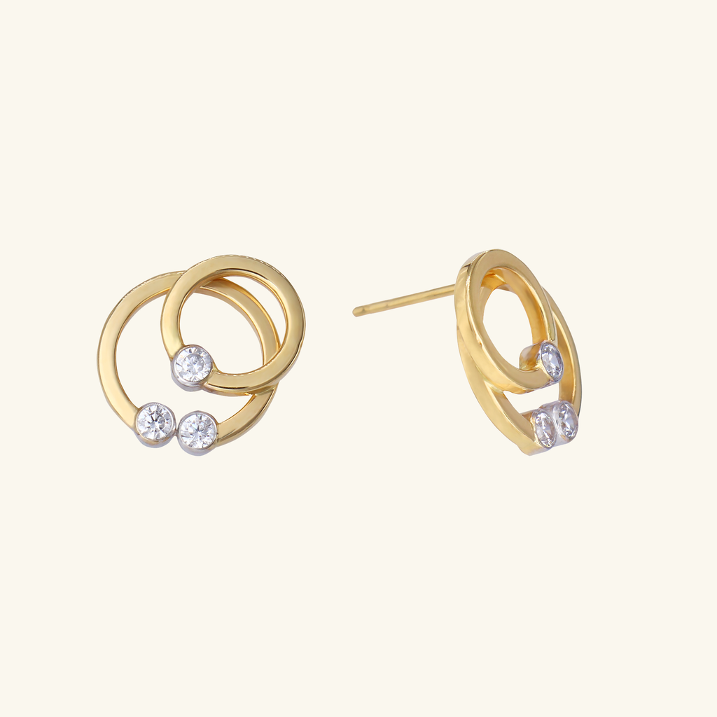 Twin Halo Studs,Made in 18k Solid gold