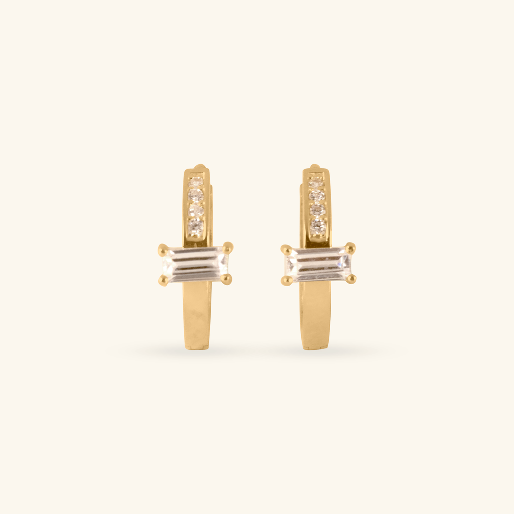 Slim Baguette Hoops,Made in 18k Solid Gold