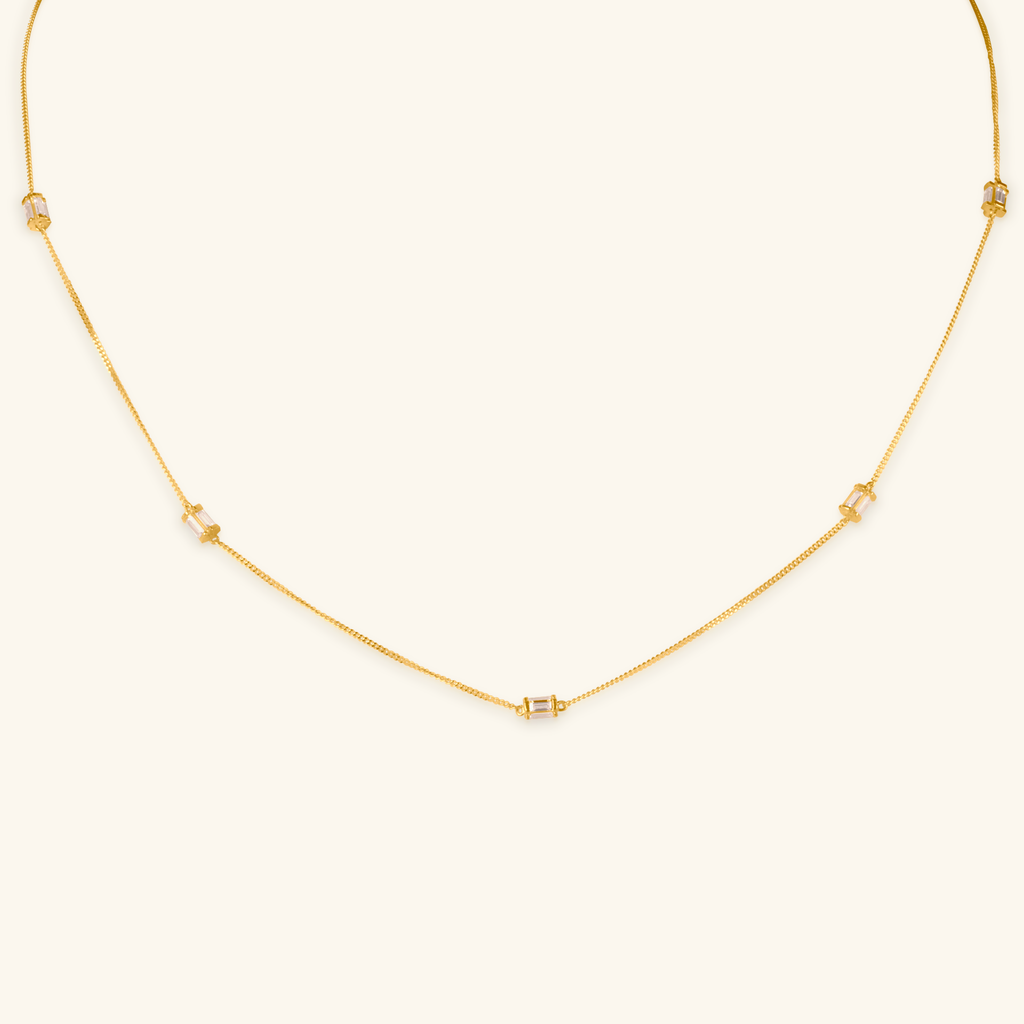 Baguette Cut Cz Necklace, Made in 14k solid gold