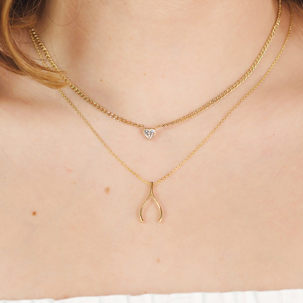 Solo Heart Curb Necklace,Made in 14k Solid Gold