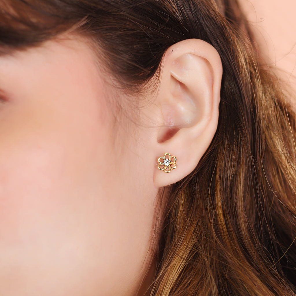 Flower Solo Studs, Made in 14k solid gold