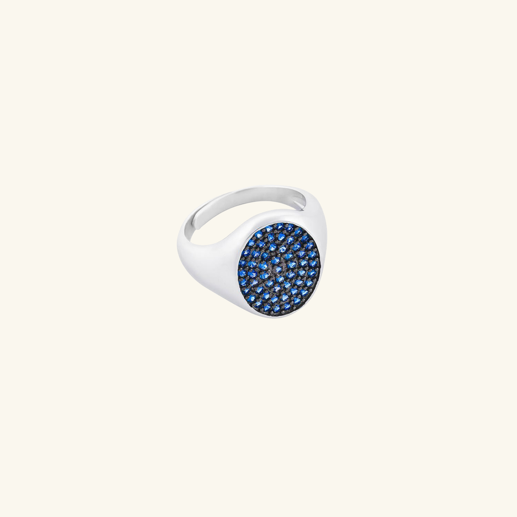 Siren Signet Ring Blue Cz,Hancrafted in 925 Sterling Silver