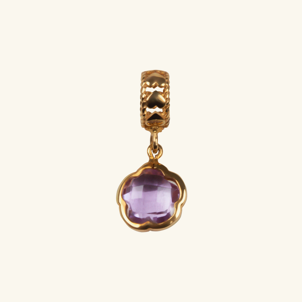 Amethyst Flower Charm, Made in 18k solid gold