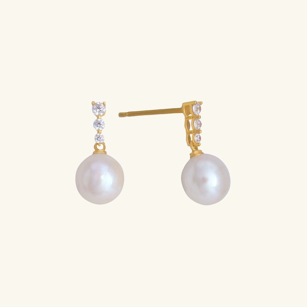 Pearl Line Earrings, Made in 18k solid gold