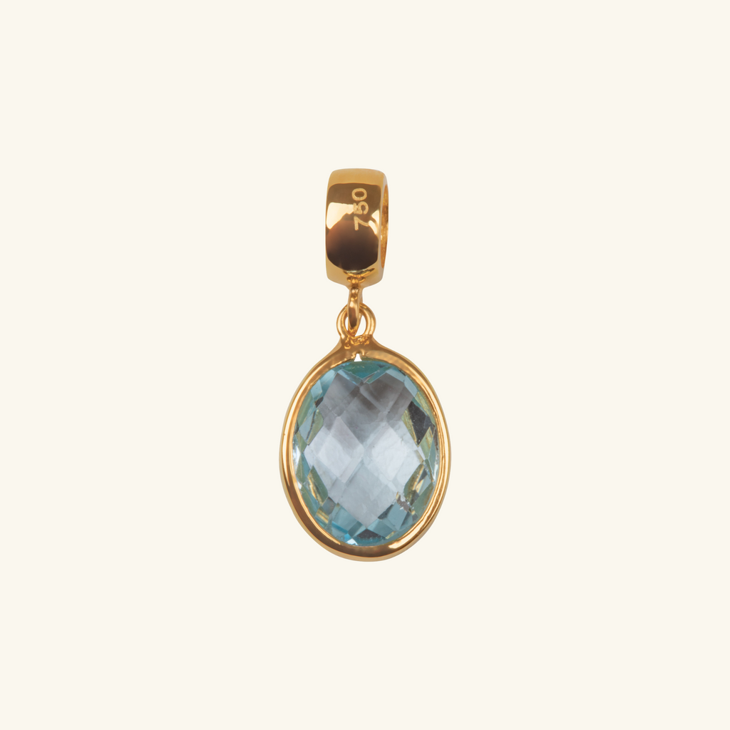 Aquamarine Oval Charm, Made in 18k solid gold