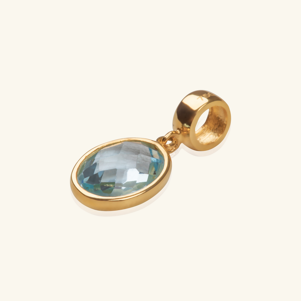 Aquamarine Oval Charm, Made in 18k solid gold