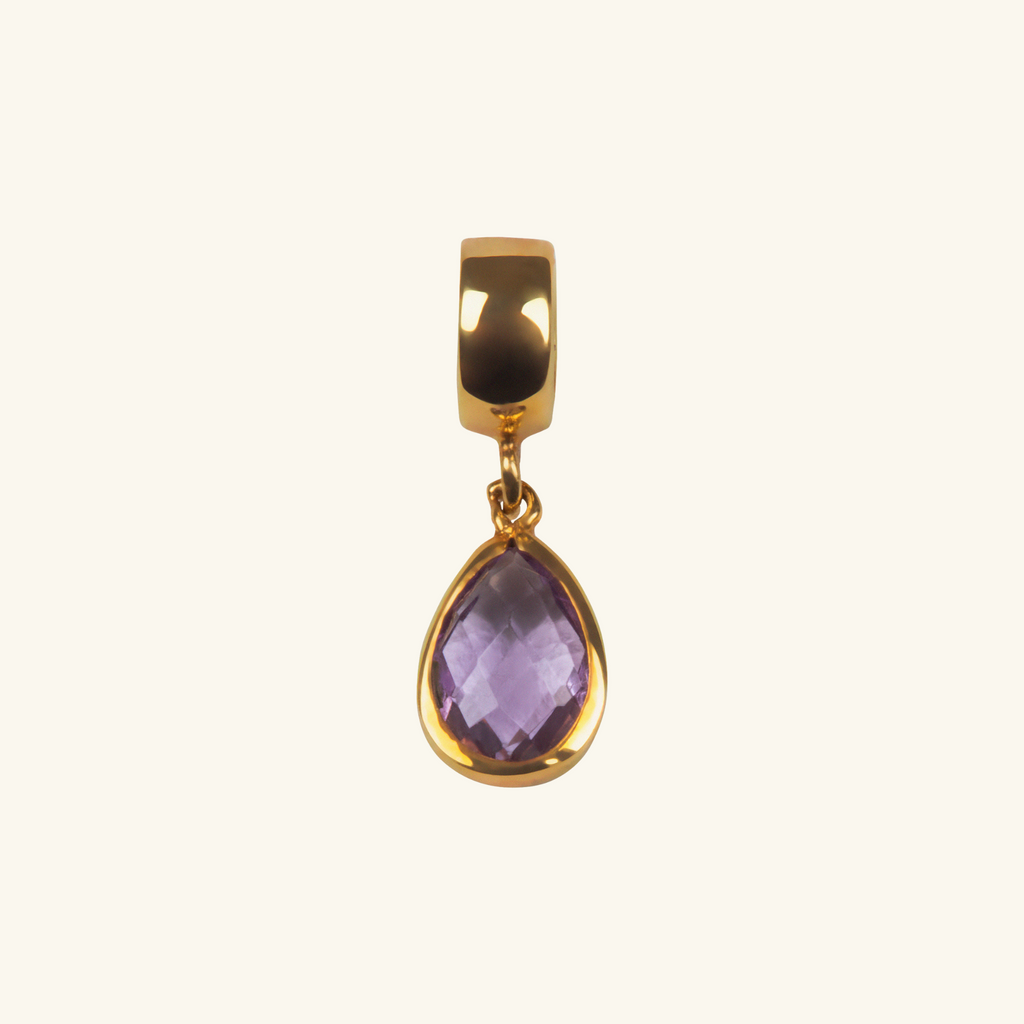 Mini Amethyst Pear Charm, Made in 18k solid gold