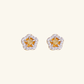 Citrine Flower Studs, Made in 18k solid gold