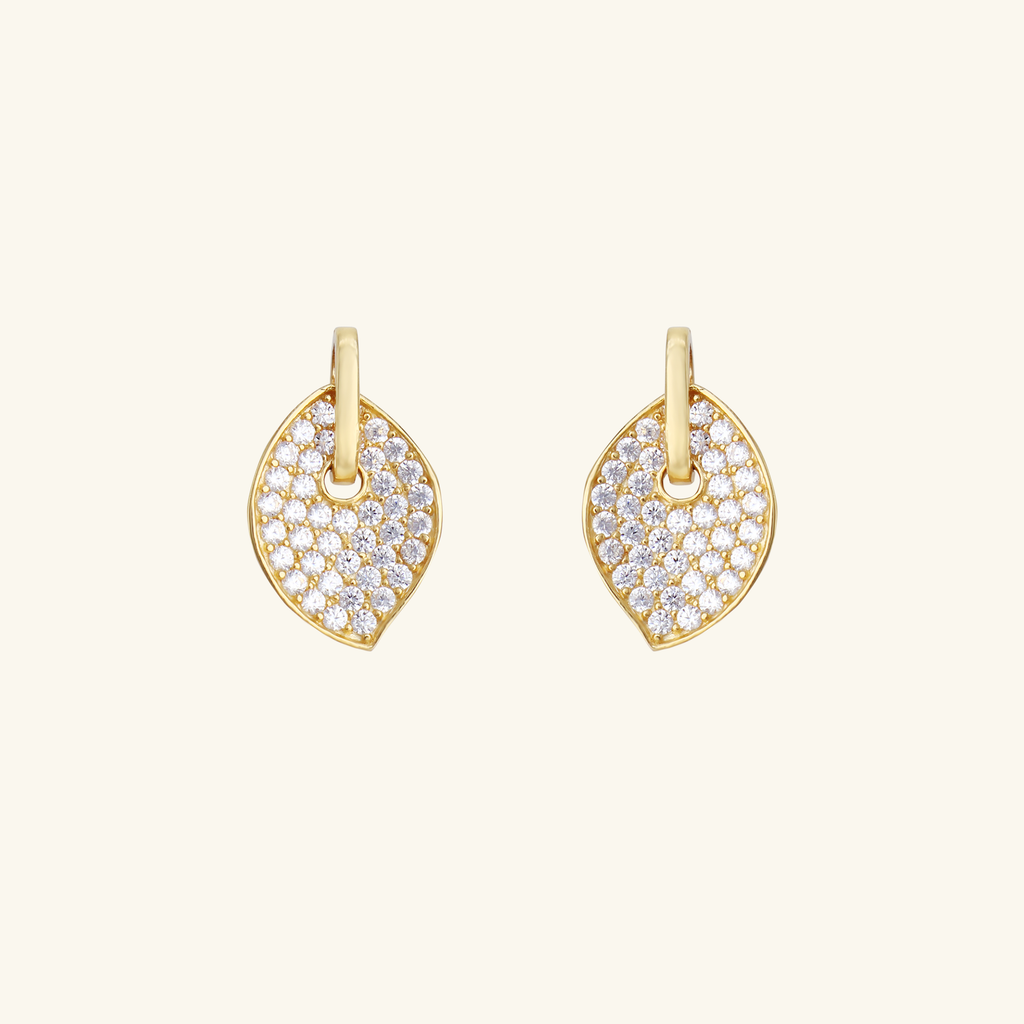 Leaf Drop Earrings, Made in 18k solid gold