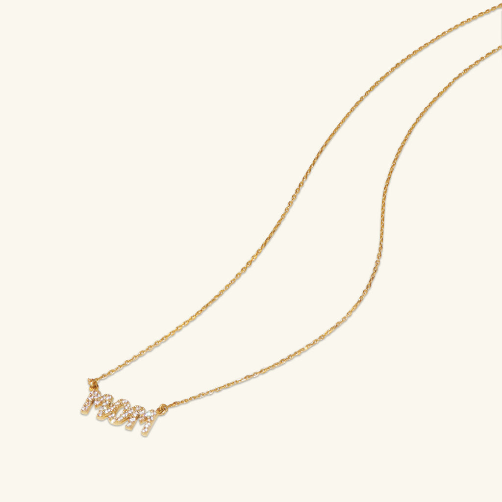 Pavé Mom Necklace, Made in 14k solid gold