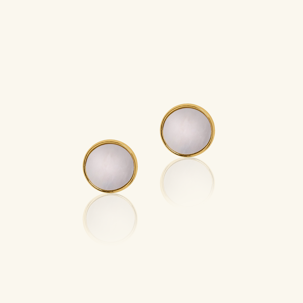 Mother of Pearl Disc Studs, Handcrafted in 925 sterling silver