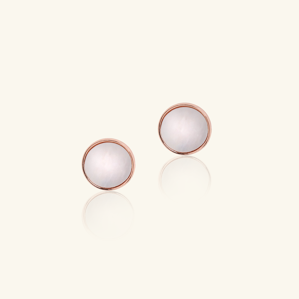 Mother of Pearl Disc Studs Rose Gold Vermeil, Handcrafted in 925 sterling silver