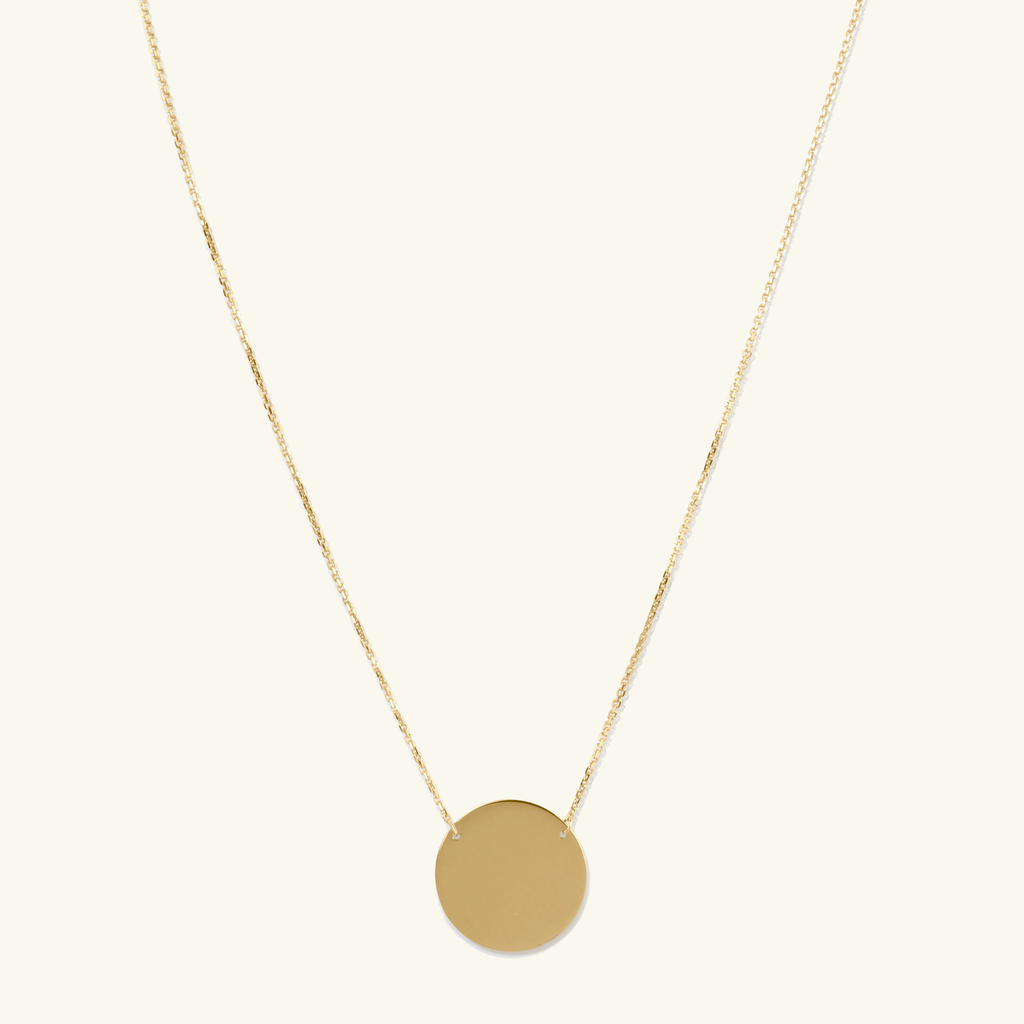 Engravable Gold Disc Necklace. Made in 14k solid gold