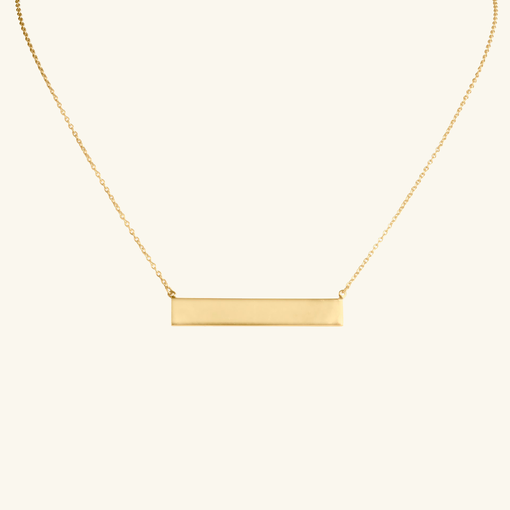 Horizontal Engravable Bar Necklace, Made in 14k solid gold