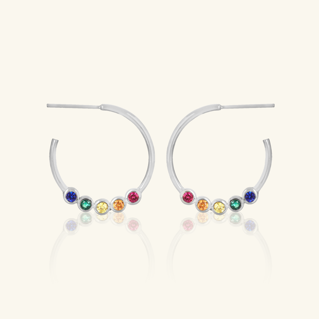 Gemstone Midi Hoops Sterling Silver, Handcrafted in 925 sterling silver