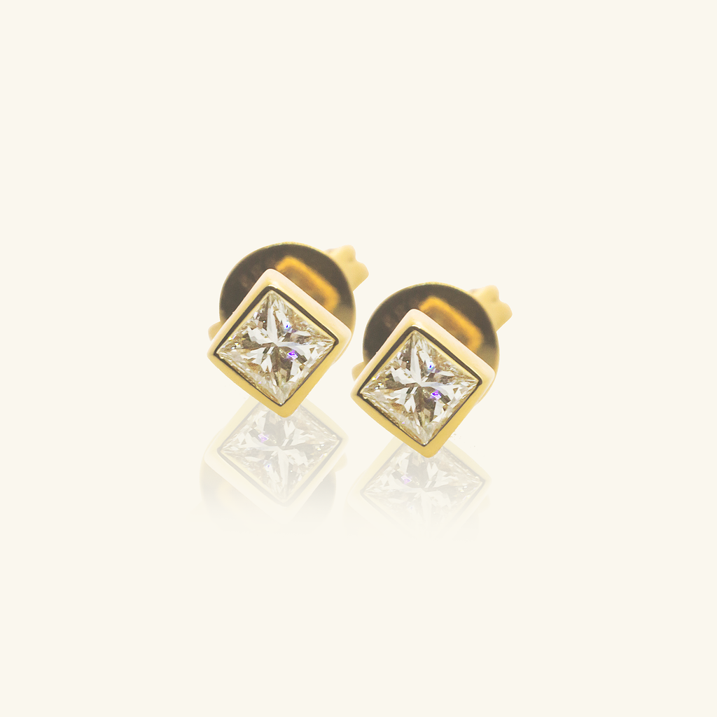 Square Diamond Studs,Made in 14k Solid Gold