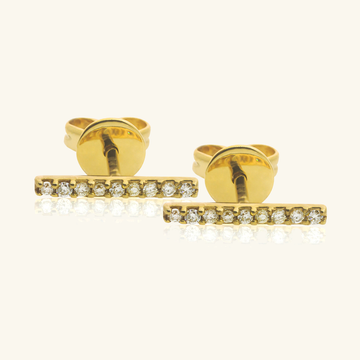 Pavé Diamonds Long Bar Studs, Made in solid 14k gold. The round cut diamond is handcrafted with clean cut lines and maximum shine.