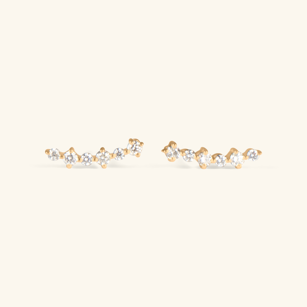 Diamond Cluster Climber Studs, Handcrafted in 14k solid gold. Set with diamonds in prong setting