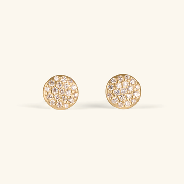 Pavé Diamond Round Studs, Handcrafted in 14k solid gold and set in pavé diamonds