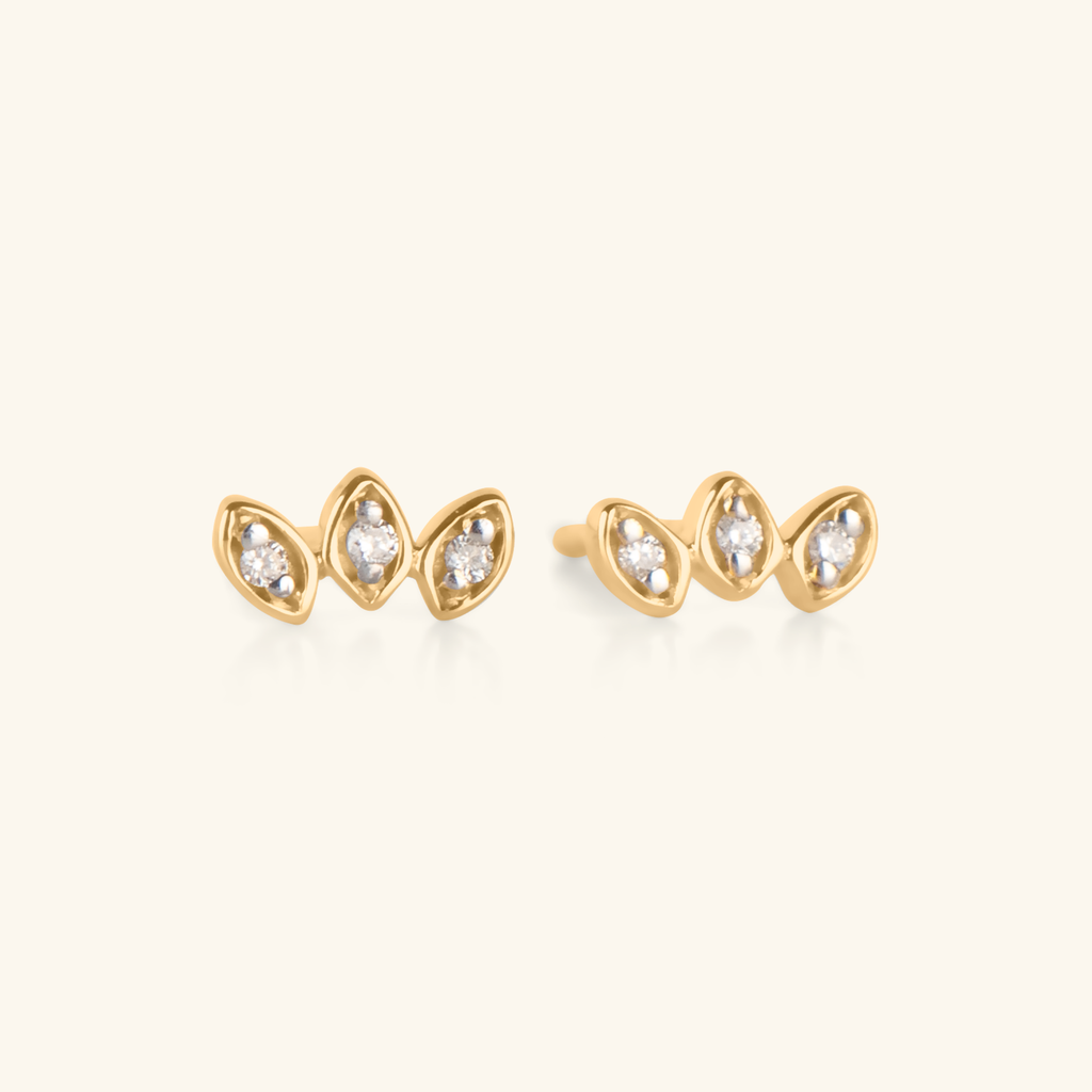 Triple Marquise Diamond Studs,Made in 14k Solid Gold