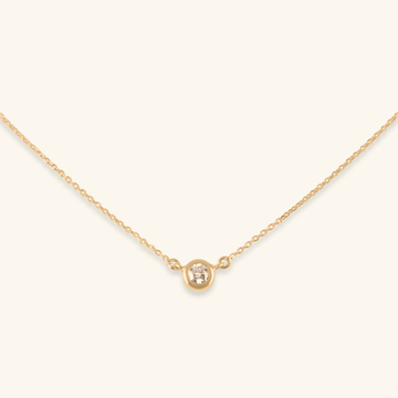 Diamond Necklace, Handcrafted in 14k solid gold featuring a solo diamond in bezel setting