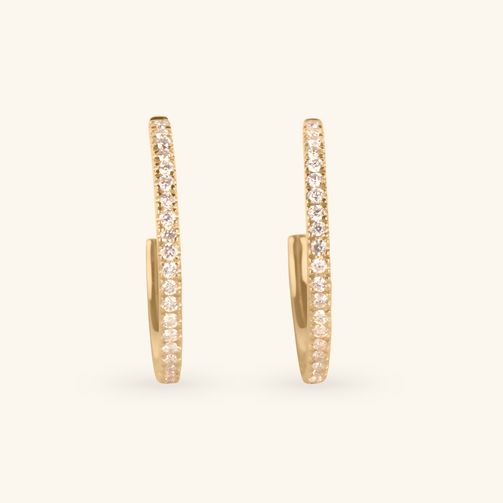 Pavé Diamond Midi Hoops, Handcarfted in 14k solid gold and set with pavé diamonds
