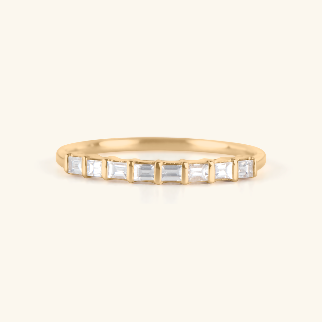 Baguette half eternity ring featuring 8 baguette diamonds set  in 14k solid gold