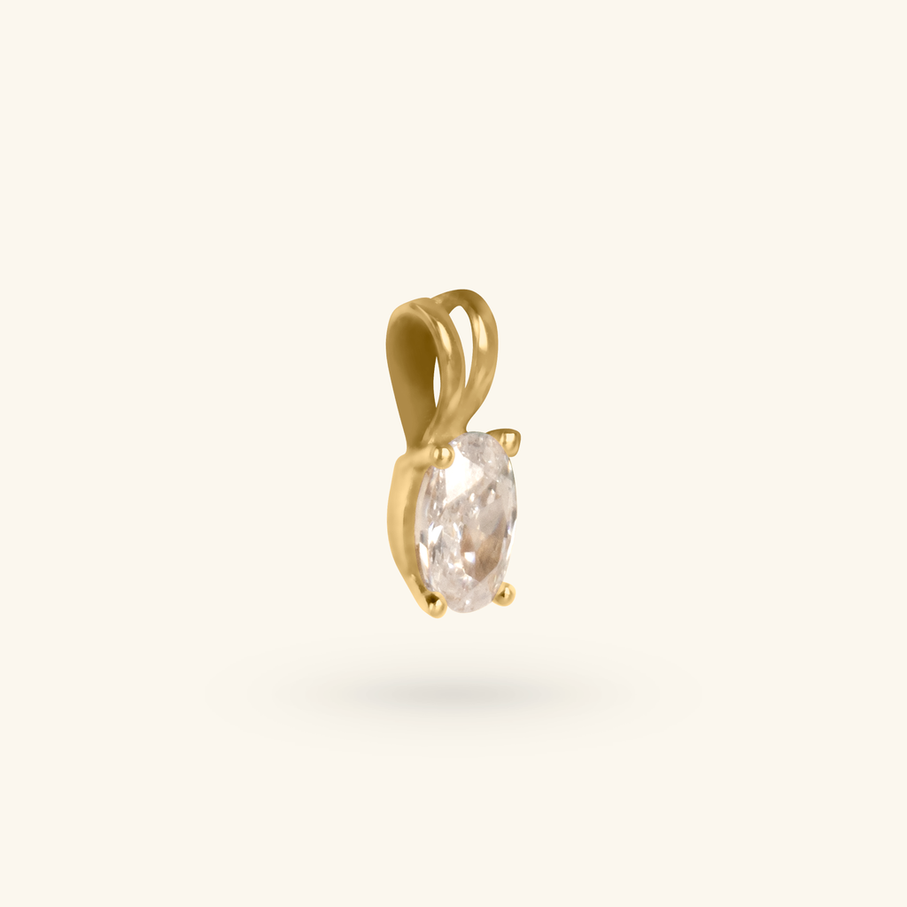 Birthstone Oval Pendant White Cubic, Made in 18k Solid Gold.