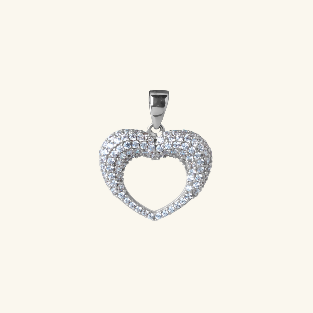 Pavé White Heart Pendant, Made in 18k solid gold