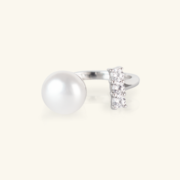 Pearl Bar Open Ring, Handcrafted in 925 sterling silver