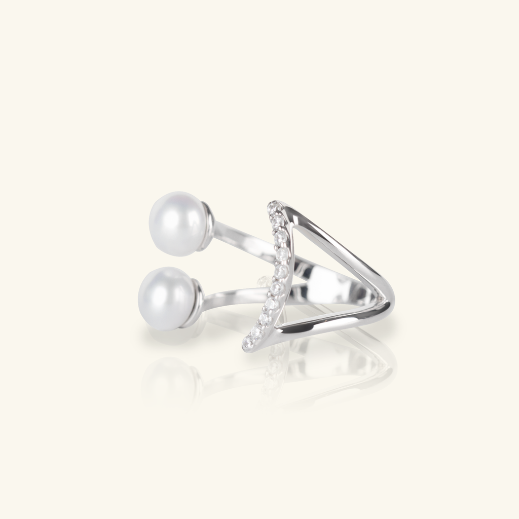 Smiley Open Pearl Ring,Hancrafted in Sterling Silver
