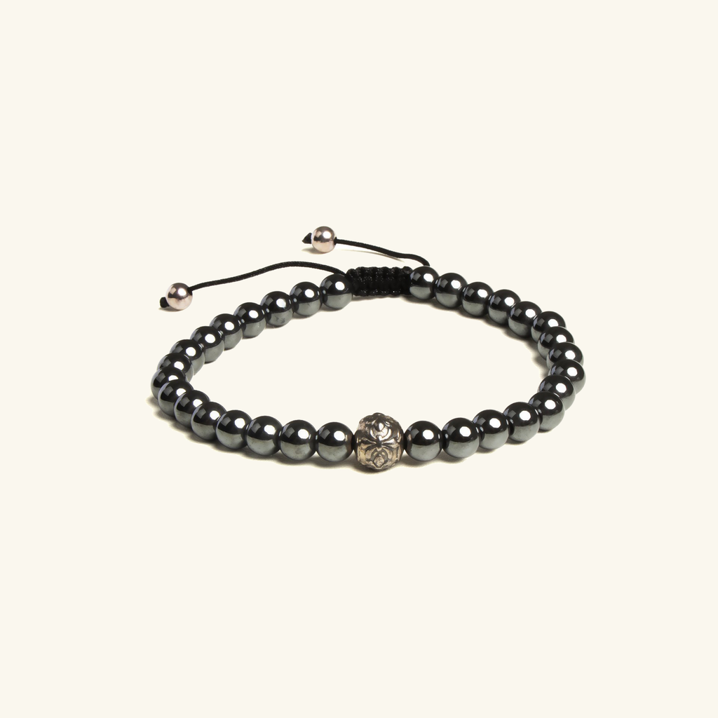 Hematite Bead Bracelet, Handcrafted in 925 sterling silver