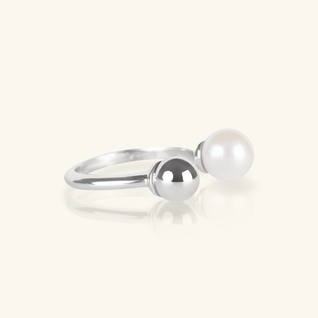 Mini Pearl Open Ring, Handcrafted in 925 sterling silver
