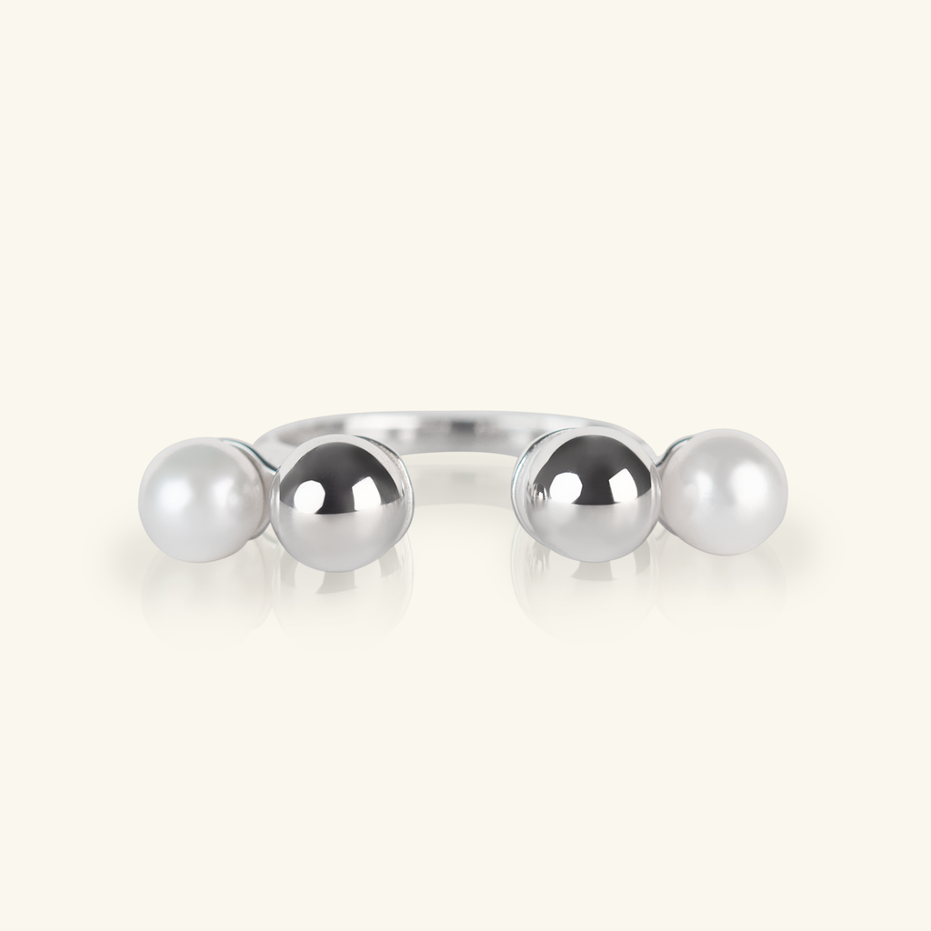 Pearl Open Ring, Handcrafted in 925 sterling silver