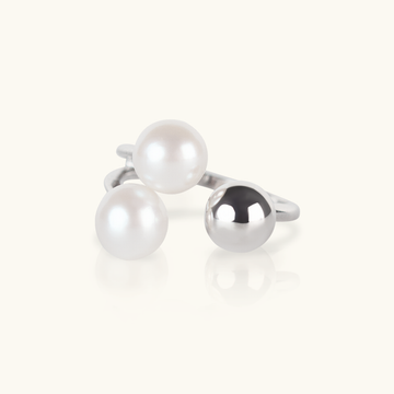 Duo Pearl Open Ring, Handcrafted in 925 sterling silver