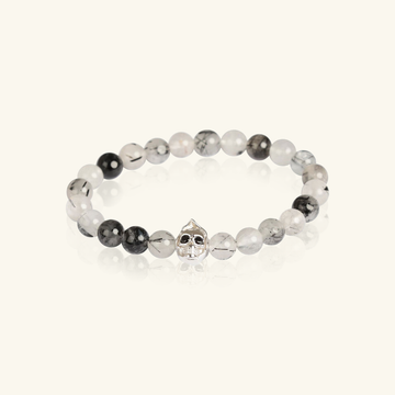 Grim Black Quartz Bead Bracelet, Handcrafted in 925 sterling silver