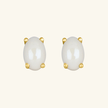 Birthstone Oval Studs Pearl, Set in 18k Solid Gold