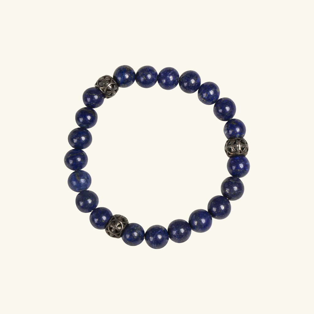 Lapis Lazuli Bead Bracelet, Handcrafted in 925 sterling silver