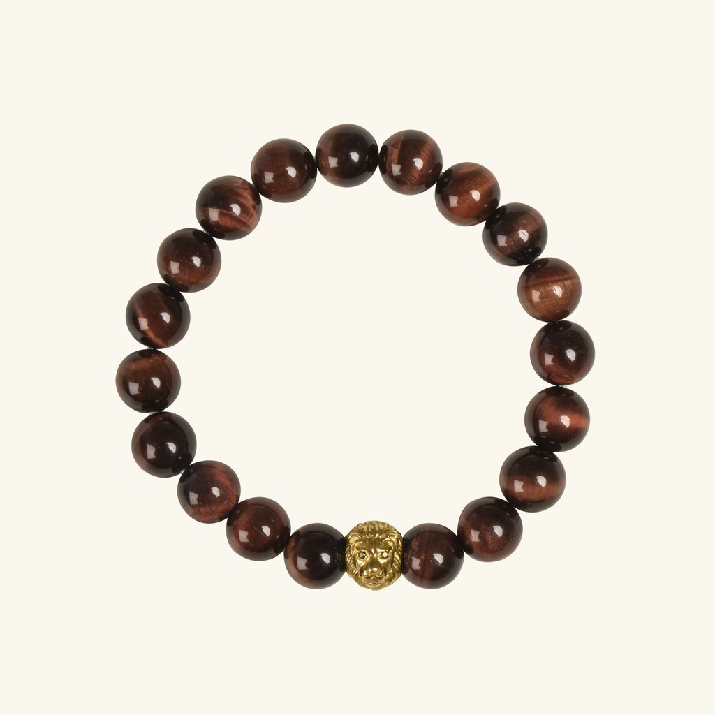 Lion Tiger Eye Bead Bracelet, Handcrafted in 925 sterling silver