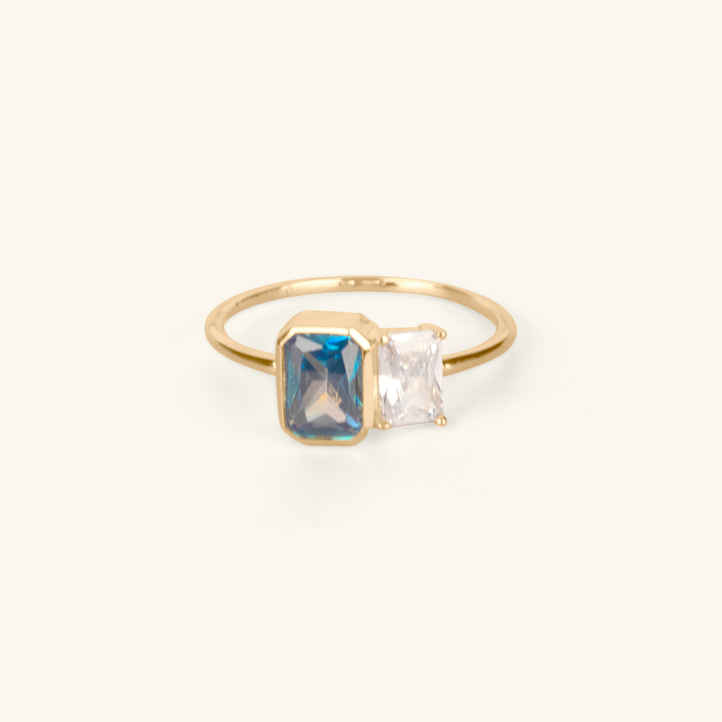 Blue & White Gemstone Ring, Made in 14k solid gold