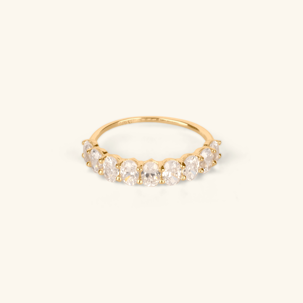 Oval Cut Half Eternity Ring, Made in 14k solid gold