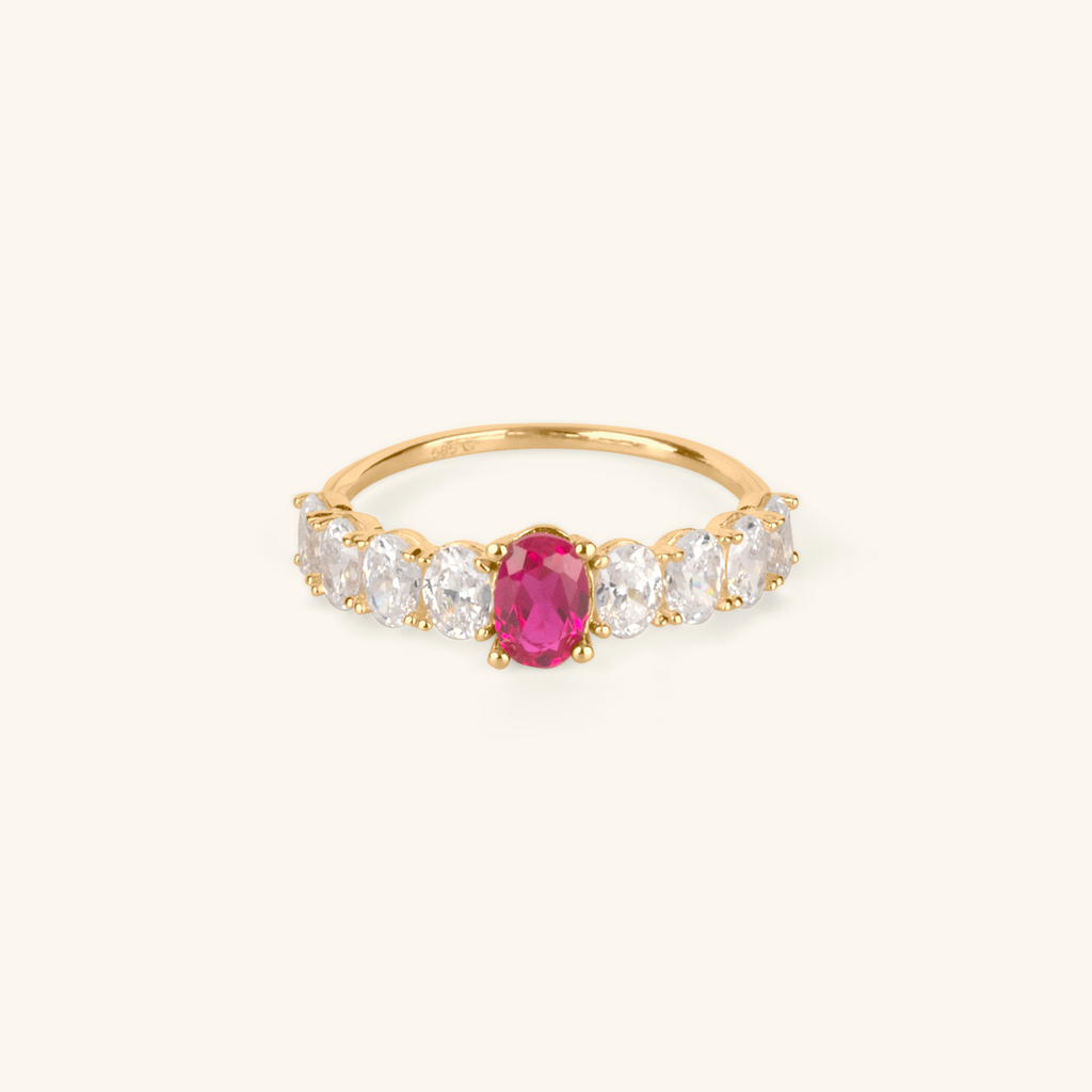 Oval Ruby Half Eternity Ring, Made in 14k solid gold